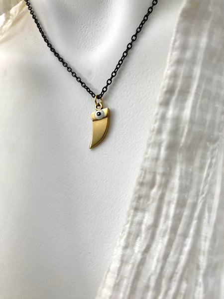 18 karat Gold Horn Tusk Shape Evil Eye Pendant in Black plated Dainty chain No Tarnish No Fade Waterproof Stainless Steel minimalist Jewelry