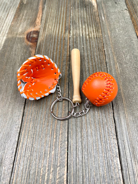 Baseball Bat Glove and ball set keychain. Wooden Baseball bat keychain. Baseball players keychain. Baseball coach keychain. Sports Fan keychain. Baseball lover’s keychain.
