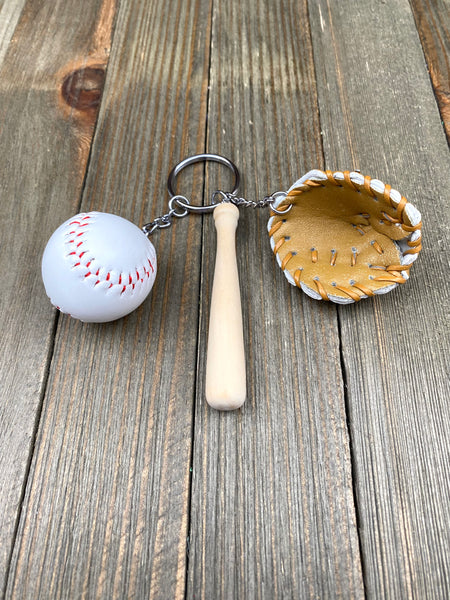 Baseball Bat Glove and ball set keychain. Wooden Baseball bat keychain. Baseball players keychain. Baseball coach keychain. Sports Fan keychain. Baseball lover’s keychain.