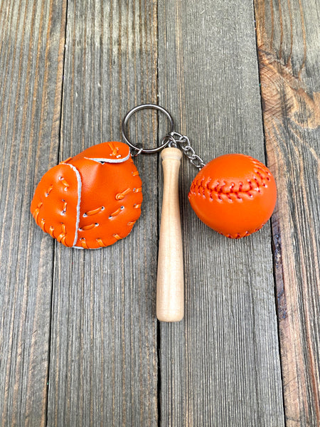 Baseball Bat Glove and ball set keychain. Wooden Baseball bat keychain. Baseball players keychain. Baseball coach keychain. Sports Fan keychain. Baseball lover’s keychain.