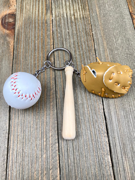 Baseball Bat Glove and ball set keychain. Wooden Baseball bat keychain. Baseball players keychain. Baseball coach keychain. Sports Fan keychain. Baseball lover’s keychain.