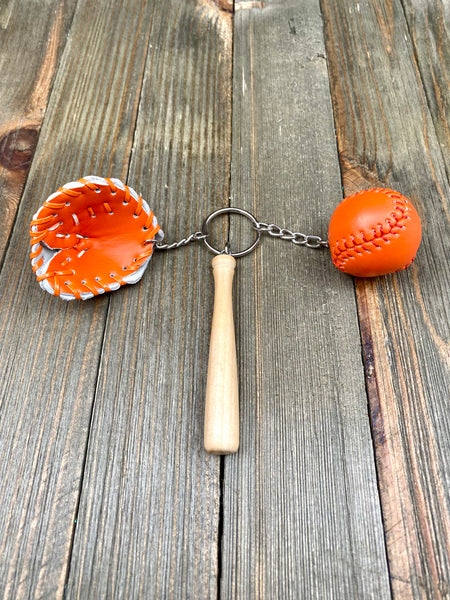 Baseball Bat Glove and ball set keychain. Wooden Baseball bat keychain. Baseball players keychain. Baseball coach keychain. Sports Fan keychain. Baseball lover’s keychain.