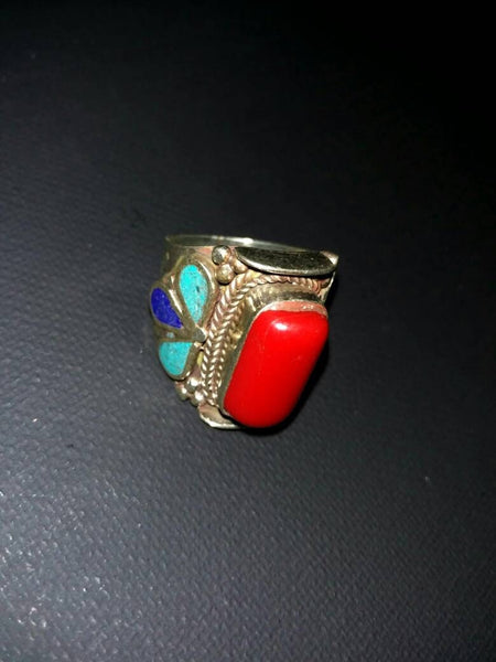 Vintage Design Afghan Kuchi Tribal Ring Antique Style Jewelry Banjara Boho Gypsy Ring Nepali Indian Ethnic Ring Red Stone Ring Gift for her