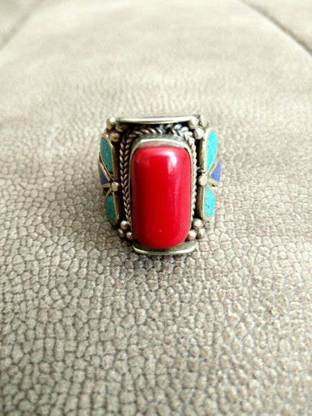 Vintage Design Afghan Kuchi Tribal Ring Antique Style Jewelry Banjara Boho Gypsy Ring Nepali Indian Ethnic Ring Red Stone Ring Gift for her