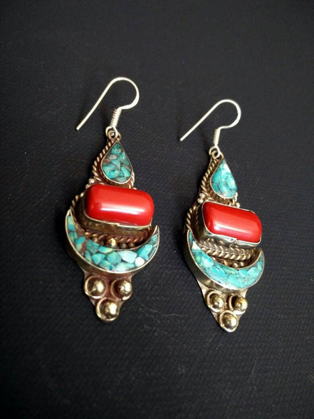 Vintage Handmade Earrings Afghan Kuchi Tribal Jewelry Boho Gypsy Belly Dancing Hoop Earrings Antique Nepali Indian Earrings Banjara Earrings