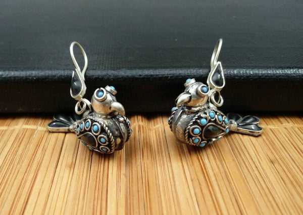 Vintage Handmade Bird Earrings Afghan Kuchi Woman Belly Dancing Bird Lovers Jewelry Banjara Tribal Boho Gypsy Indian Bird Lovers Earrings.