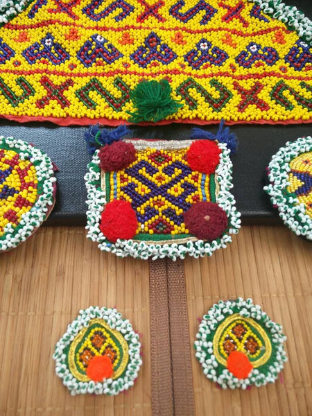 Afghan Kuchi Tribal Handmade Vintage Belly Dancing costume supply Dress Beaded Sew on Patches Ethnic Traditional Bohemian Jewelry Findings.