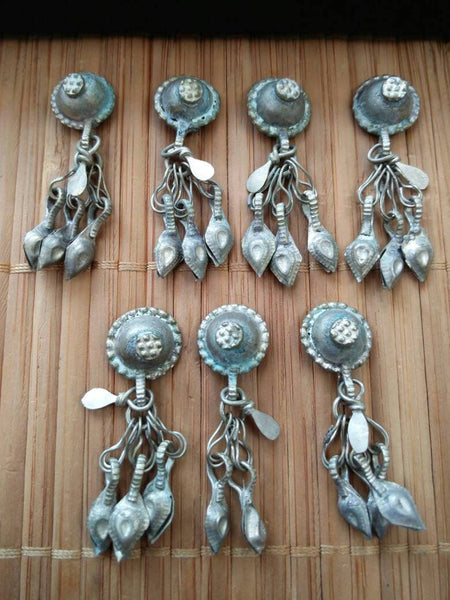 7 Cute Vintage Turkoman Buttons DIY Findings Belly Dancing Costume Supply Dress Designing Tribal Kuchi Afghan Handmade Rare Buttons Tassels.