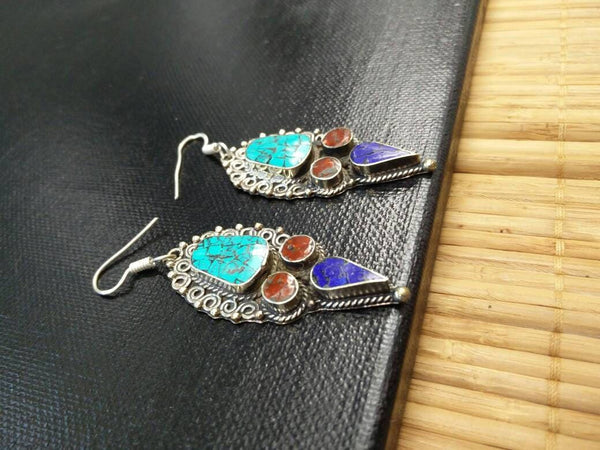 Vintage Handmade Earrings Afghan Kuchi Tribal Jewelry Boho Gypsy Belly Dancing Hoop Earrings Antique Nepali Indian Banjara Earrings Gift.