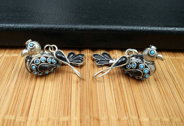 Vintage Handmade Bird Earrings Afghan Kuchi Woman Belly Dancing Bird Lovers Jewelry Banjara Tribal Boho Gypsy Indian Bird Lovers Earrings.