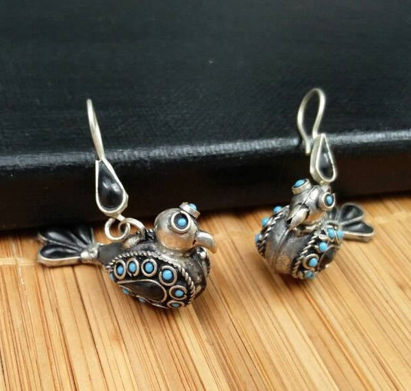 Vintage Handmade Bird Earrings Afghan Kuchi Woman Belly Dancing Bird Lovers Jewelry Banjara Tribal Boho Gypsy Indian Bird Lovers Earrings.