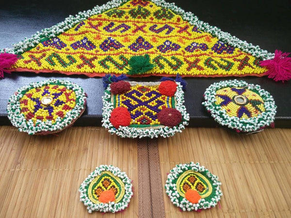 Afghan Kuchi Tribal Handmade Vintage Belly Dancing costume supply Dress Beaded Sew on Patches Ethnic Traditional Bohemian Jewelry Findings.