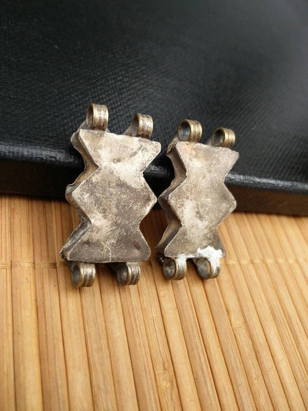 Pair Of Rare Vintage Antique Silver Connectors DIY Bohemian Jewelry Findings Belly Dancing Costume supply Tribal Kuchi Afghan Handmade Links