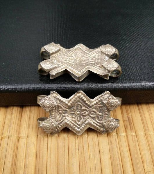 Pair Of Rare Vintage Antique Silver Connectors DIY Bohemian Jewelry Findings Belly Dancing Costume supply Tribal Kuchi Afghan Handmade Links