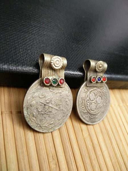 Pair Of Vintage Coin Pendants DIY Costume Designing Jewelry Supply Vintage Coin Pendants Charms Banjara Kuchi Tribal Pendants Coins Findings