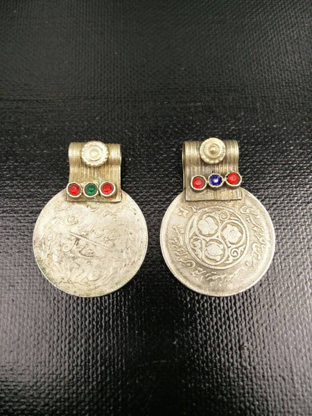 Pair Of Vintage Coin Pendants DIY Costume Designing Jewelry Supply Vintage Coin Pendants Charms Banjara Kuchi Tribal Pendants Coins Findings