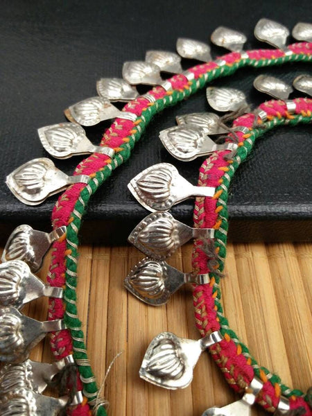 56 Charms Rare Trim With Silver Vintage Leaf Shape Charms DIY Chain Belly Dance Costume Banjara Dress Jewelry Supply Ethnic Kuchi Findings.