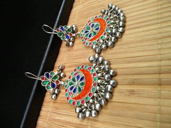 Vintage Handmade Earrings Afghan Kuchi Tribal Jewelry Boho Gypsy Hippie Belly Dancing Hoop Earrings Antique Indian Ethnic Banjara Earrings.
