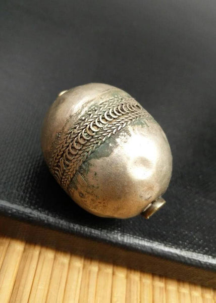 1 Very Large Turkmen Vintage Beads DIY Costume Jewelry Supply Boho Gypsy Hippie Nomad Silver Carved Beads Afghan Kuchi Tribal Necklace Gift.