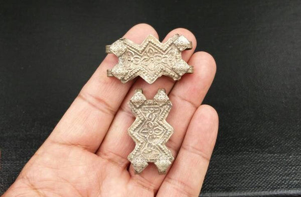 Pair Of Rare Vintage Antique Silver Connectors DIY Bohemian Jewelry Findings Belly Dancing Costume supply Tribal Kuchi Afghan Handmade Links