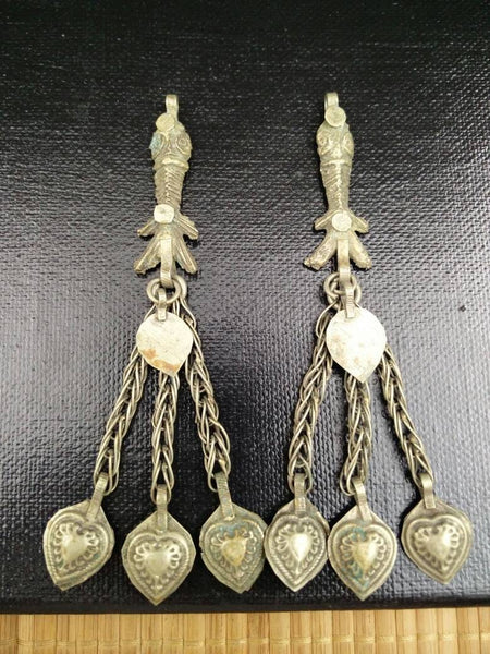 Pair of Unique Vintage Fish Charms DIY Bohemian Jewelry Findings Supply Hanging Costume Design Charms Tribal Kuchi Afghan Boho Handmade Gift