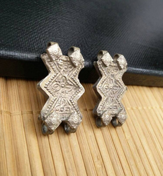 Pair Of Rare Vintage Antique Silver Connectors DIY Bohemian Jewelry Findings Belly Dancing Costume supply Tribal Kuchi Afghan Handmade Links