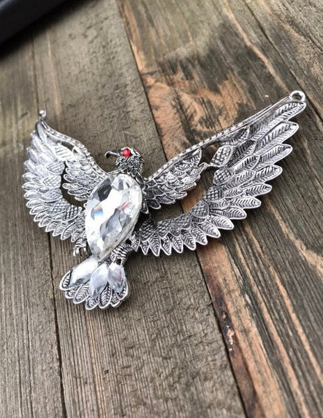 Huge Eagle Pendant Antique Silver Color Big Wings Flying Eagle Bird Gothic Punk Yoga Mala Party Statement Necklace Bohemian Jewelry Findings