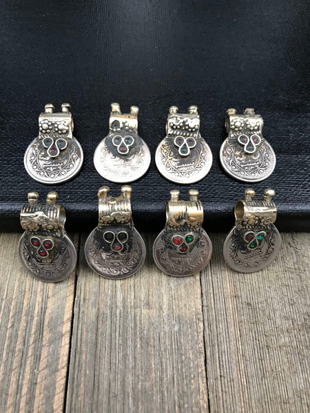 Set Of 8 Vintage Coin Pendants DIY Belly Dance Costume Supply Banjara Dress Traditional Ethnic Afghan Kuchi Tribal Bohemian Jewelry Findings