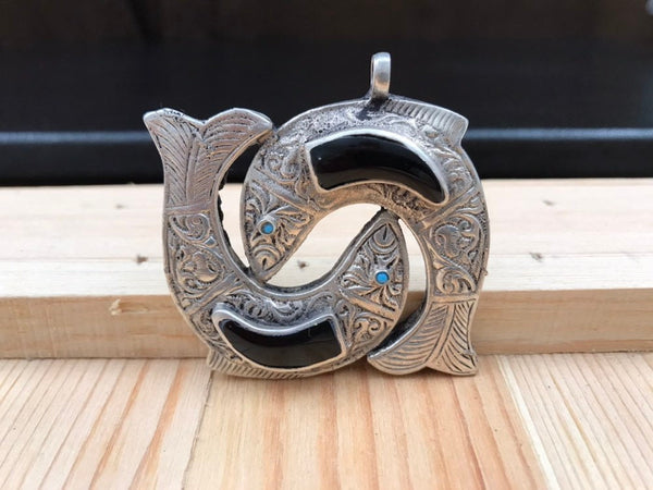 Afghan Tribal Kuchi Double Fish Pendant Handmade Pisces Zodiac Sign Bohemian Jewelry Findings Ethnic Traditional Yoga Mala necklace Pendant