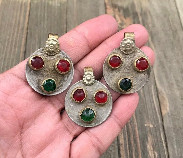 Set Of 3 Vintage Coins Pendants Belly Dancing Costume Supply Banjara Dress Designing Afghan Kuchi Tribal DIY Bohemian Jewelry Findings Gift.