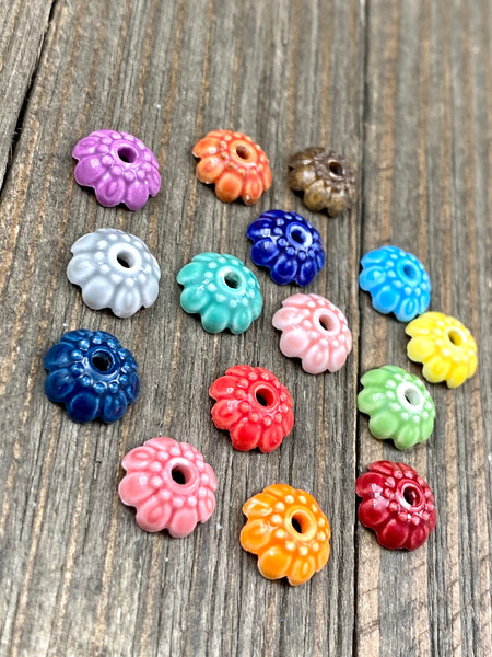 10 Ceramic Flower Shape Spacers Bead Caps Multicolor Porcelain Clay Floral Separators Earrings Bracelet Yoga Mala Necklaces Bohemian Jewelry