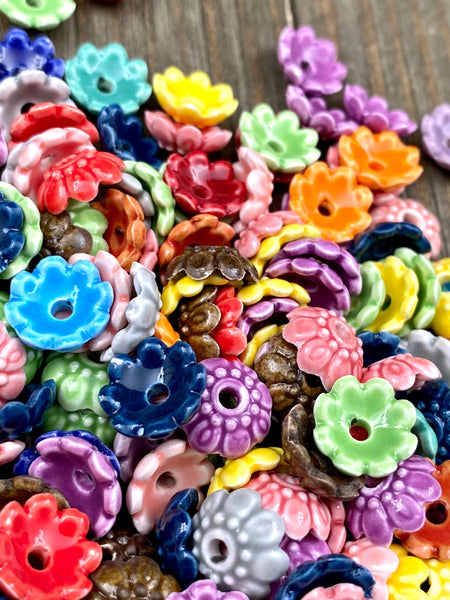 10 Ceramic Flower Shape Spacers Bead Caps Multicolor Porcelain Clay Floral Separators Earrings Bracelet Yoga Mala Necklaces Bohemian Jewelry