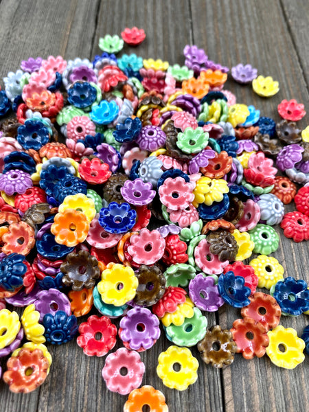 10 Ceramic Flower Shape Spacers Bead Caps Multicolor Porcelain Clay Floral Separators Earrings Bracelet Yoga Mala Necklaces Bohemian Jewelry