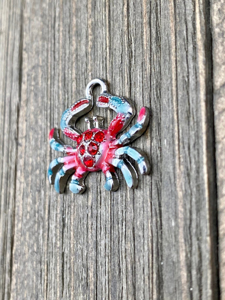 Blue Red Crab Charm Silver Enamel Pendant Seafood Beach Lover DIY Earrings Bracelet Anklet Yoga Mala Necklace Bohemian Jewelry Findings Gift