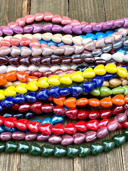 10/20 Heart Shape Ceramic Beads Porcelain Shiny Smooth Multicolor Spacers DIY Earrings Bracelets Anklets Bohemian Jewelry Findings Supplies