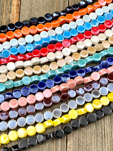 10 Ceramic Round 8mm Disc Beads Porcelain Metallic Multicolor Enamel Spacers Earrings Bracelets Anklets Yoga Mala Necklaces Bohemian Jewelry