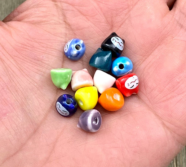10 Cute Cat Ceramic Beads Animal Pet Porcelain Hand Painted Handmade Multicolor Clay Spacers DIY Earrings Bracelet Anklet Yoga Mala Necklace