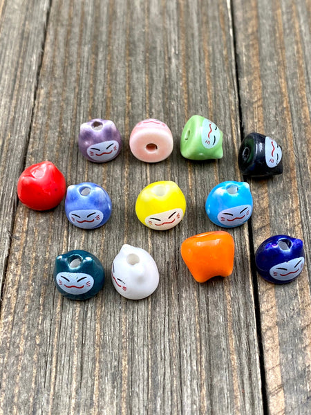10 Cute Cat Ceramic Beads Animal Pet Porcelain Hand Painted Handmade Multicolor Clay Spacers DIY Earrings Bracelet Anklet Yoga Mala Necklace