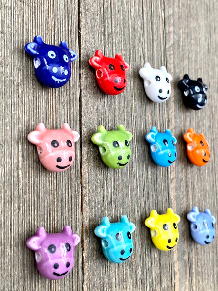 10 Cute Cow Face Ceramic Beads Animal Porcelain Hand Painted Handmade Multicolor Clay Spacer DIY Earrings Bracelet Anklet Yoga Mala Necklace