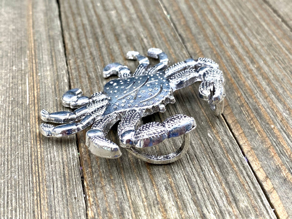 Large Silver Carved Crab Pendant Antique Design Vintage Style Hammered Yoga Mala Long Sweater Necklace DIY Bohemian Jewelry Findings Gift.