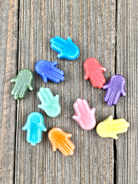 10 Hamsa Hand Shape Ceramic Beads Porcelain Handmade Multicolor Spacers Earrings Bracelet Anklets Rosary Yoga Mala Necklace Bohemian Jewelry
