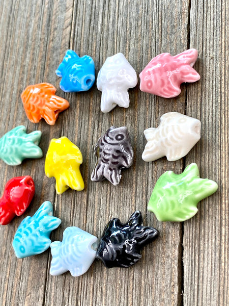 10 Fish Shape Ceramic Bead Porcelain Handmade Multicolor Spacers Earrings Bracelet Anklets Yoga Mala Necklace Bohemian Jewelry Findings Gift