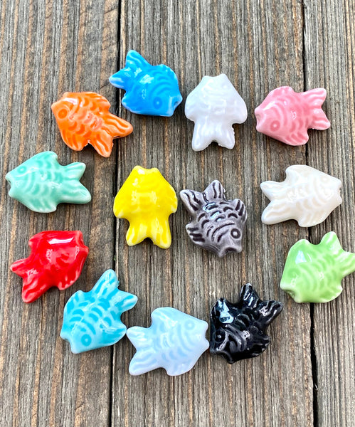 10 Fish Shape Ceramic Bead Porcelain Handmade Multicolor Spacers Earrings Bracelet Anklets Yoga Mala Necklace Bohemian Jewelry Findings Gift