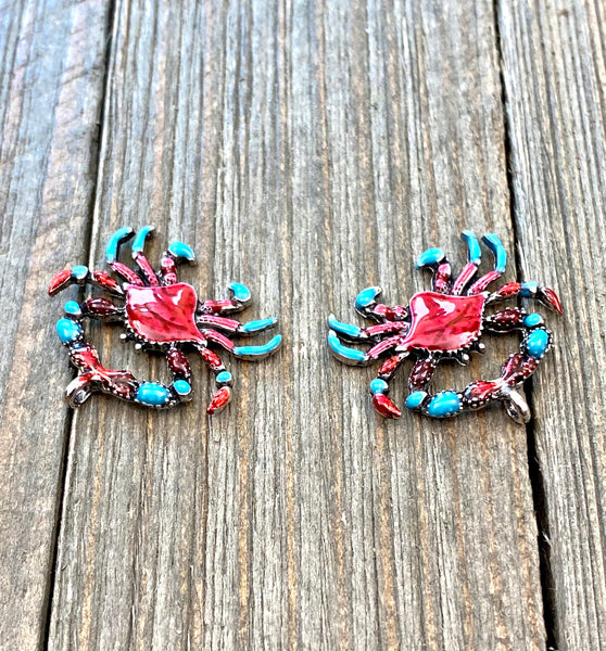 2 Red Crab Charms Red Enamel Crab Pendants Silver Crab Lover's Seafood Lover's Beach Lover's Earrings Bracelets Anklets Yoga Mala Necklace