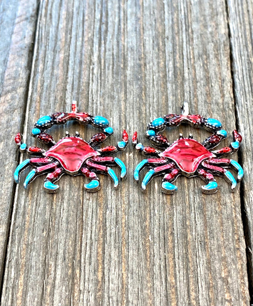 2 Red Crab Charms Red Enamel Crab Pendants Silver Crab Lover's Seafood Lover's Beach Lover's Earrings Bracelets Anklets Yoga Mala Necklace