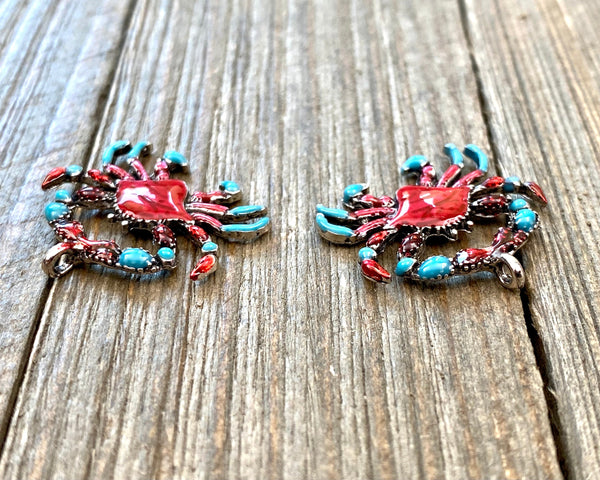 2 Red Crab Charms Red Enamel Crab Pendants Silver Crab Lover's Seafood Lover's Beach Lover's Earrings Bracelets Anklets Yoga Mala Necklace