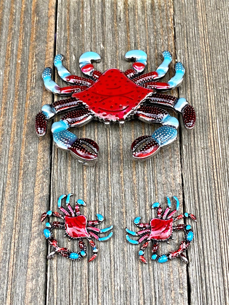 Red Crab Charms Blue Enamel diy Silver Crab Pendants Crab Lover's Seafood Lover's Beach Lover's Earrings Bracelets Anklet Yoga Mala Necklace