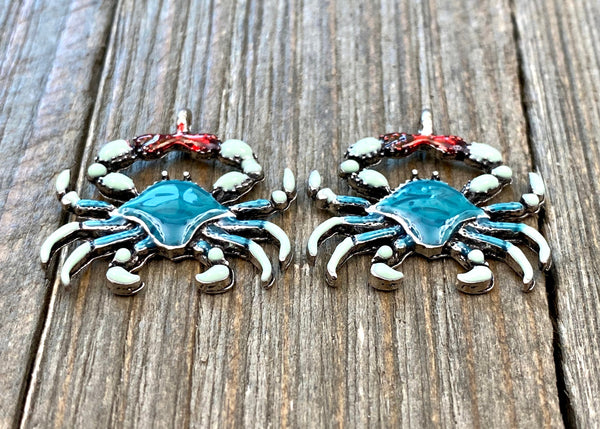 2 Blue Crab Charms Silver Blue Enamel Crab Pendants Crab Lover's Seafood Lover's Beach Lover's Earrings Bracelets Anklets Yoga Mala Necklace