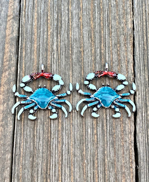 2 Blue Crab Charms Silver Blue Enamel Crab Pendants Crab Lover's Seafood Lover's Beach Lover's Earrings Bracelets Anklets Yoga Mala Necklace