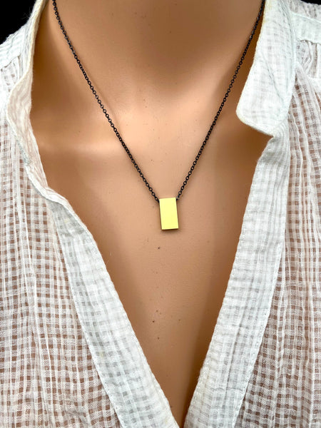 18 karat Gold plated Bar shape pendant Black plated dainty chain Non Tarnish No Fade Water proof Stainless steel minimalist necklace Jewelry